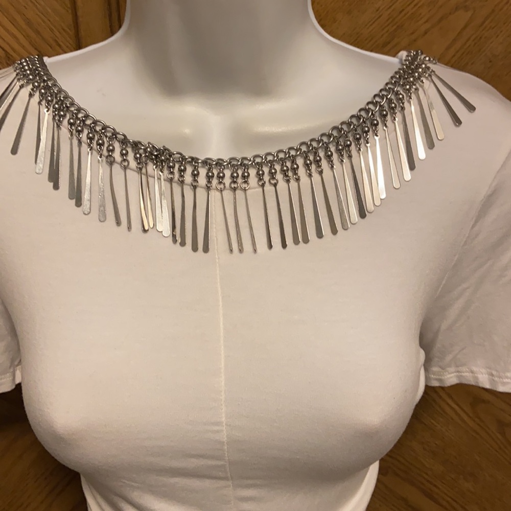 Silver chain link fringe fashion body necklace